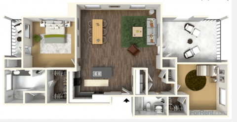 Floor plan for 2 beds, 2 baths, 1225 sqft